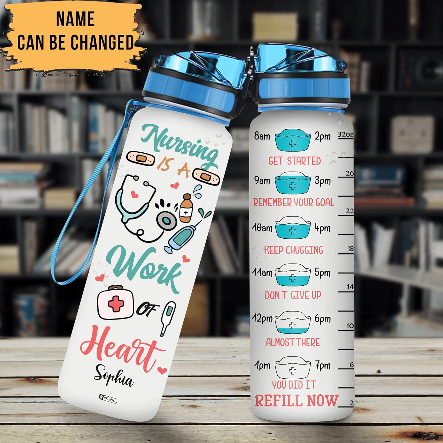 Nursing Is A Work Of Heart - Personalized Water Tracker Bottle 32oz