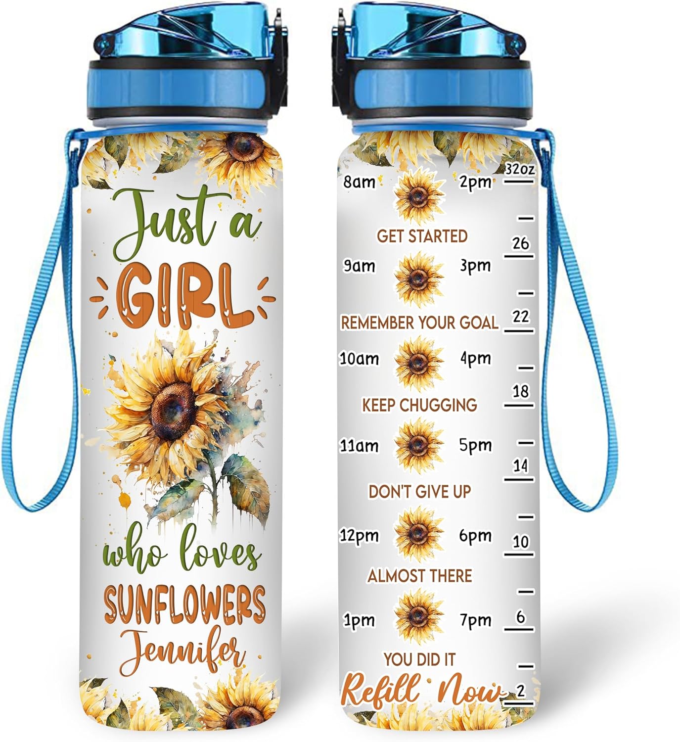 Dog Mom Sunflower Water Bottle Tracker 32oz – Personalized Motivational Bottle with Time Marker – Unique Gift for Dog Lovers