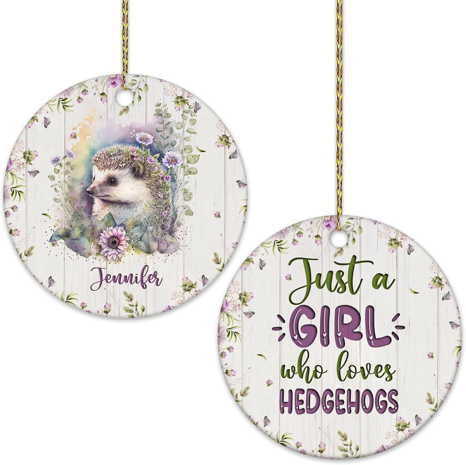 Hedgehog Ceramic Ornament  Personalized Holiday Keepsake with Custom Name  Cute Gift for Animal Lovers