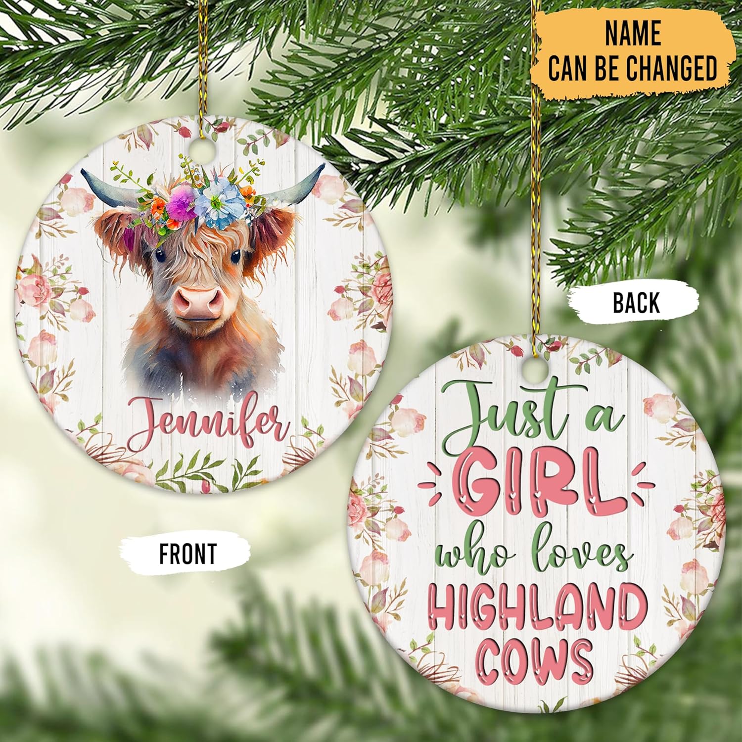 Just a Girl Who Loves Highland Cows Ceramic Ornament  Personalized Double-Sided Glossy Christmas Decoration  Gift Keepsake for Cow Lovers