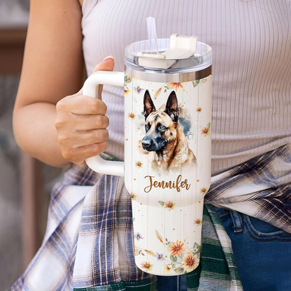 Belgian Malinois Lover Tumbler 40oz with Handle & Straw – Personalized Stainless Steel Insulated Cup with Lid – Gift for Dog Lovers