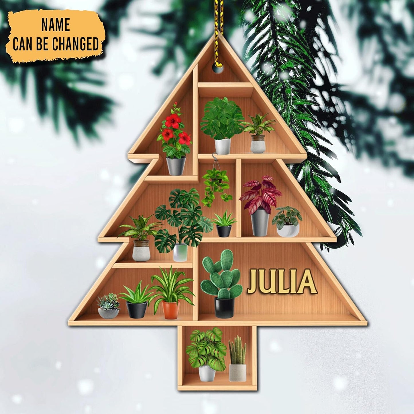 Christmas Tree Plant Shelf Wood Ornament – Personalized Gift for Gardener or Plant Lover Home Décor Enthusiast