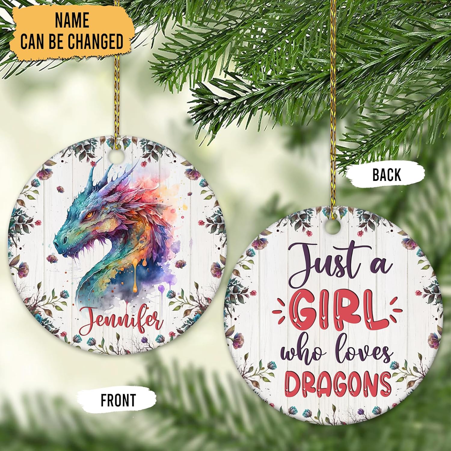 Just a Girl Who Loves Dragons Ceramic Ornament – Personalized Double-Sided Glossy Christmas Decoration – Keepsake Gift for Dragon Lovers