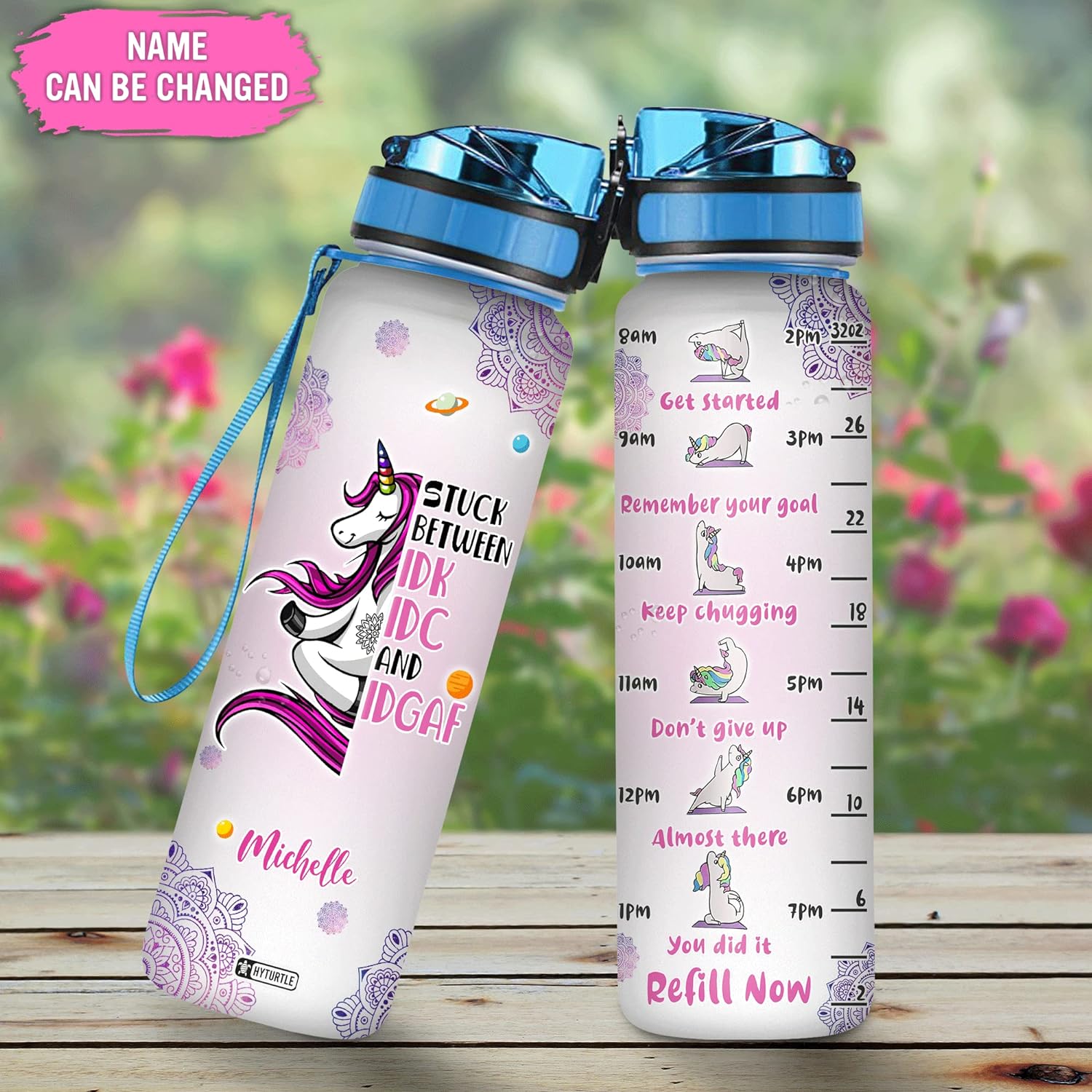 Stuck Between IDK, IDC And IDGAF  - Personalized Water Tracker Bottle 32oz