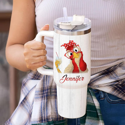 Funny Chicken Tumbler 40oz with Handle & Straw – Personalized Stainless Steel Insulated Travel Cup with Lid – Unique Farm Animal Gift for Women & Girls