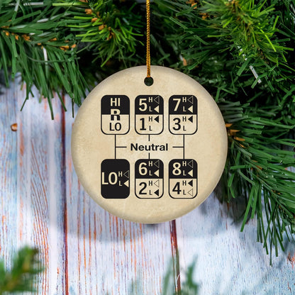 Truck Gear Shift Pattern Ceramic Ornament – Funny Christmas Tree Decoration Gift for Trucker Dad or Driver – Unique Auto Lover Keepsake