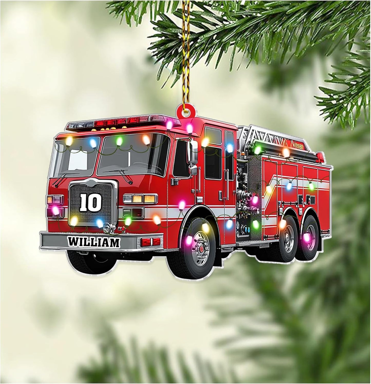 Fire Truck Cut Acrylic Ornament – Personalized Christmas Gift for Firefighter, EMT, or First Responder Hero