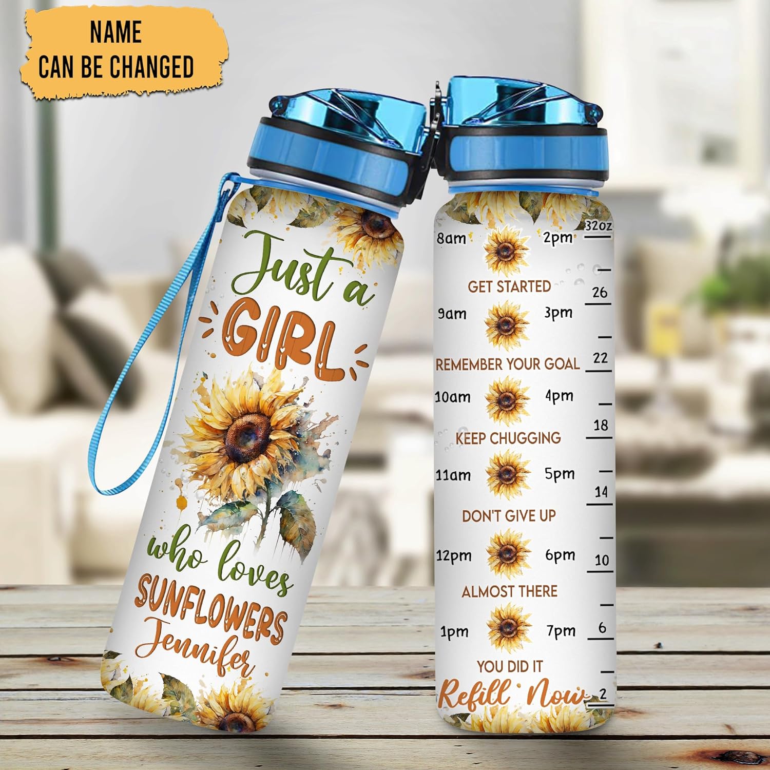 Just A Girl Who Loves Sunflowers - Personalized Water Tracker Bottle 32oz