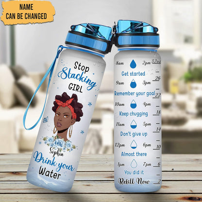Stop Stacking Girl - Water Personalized Tracker Bottle 32oz