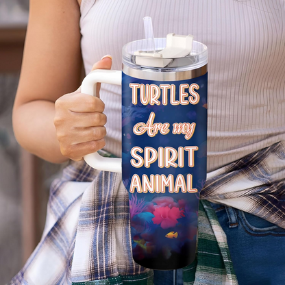 Sea Turtle Lover Tumbler 40oz with Handle & Straw – Personalized Stainless Steel Cup with Lid – Unique Gift for Ocean & Animal Lovers