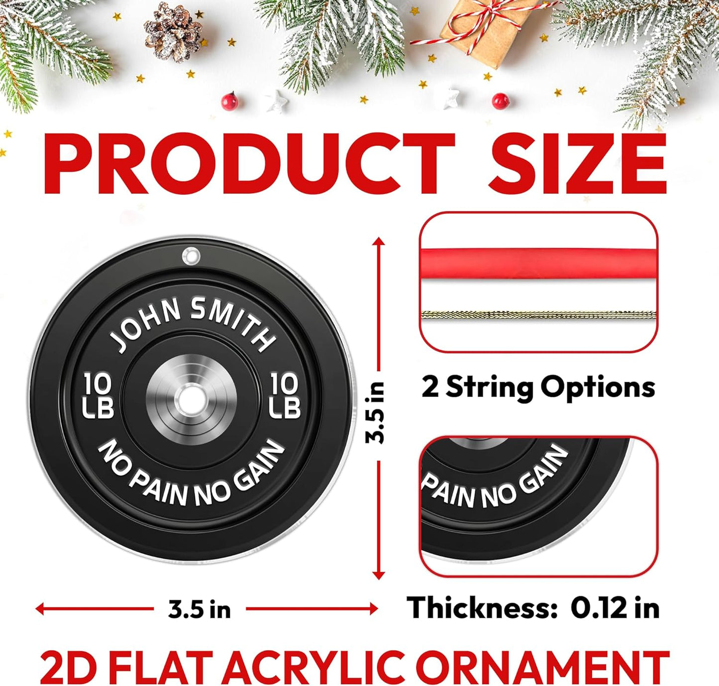 Weight Plate Cut Acrylic Ornament – Personalized Fitness Christmas Gift for Gym Lover, Trainer, or Athlete
