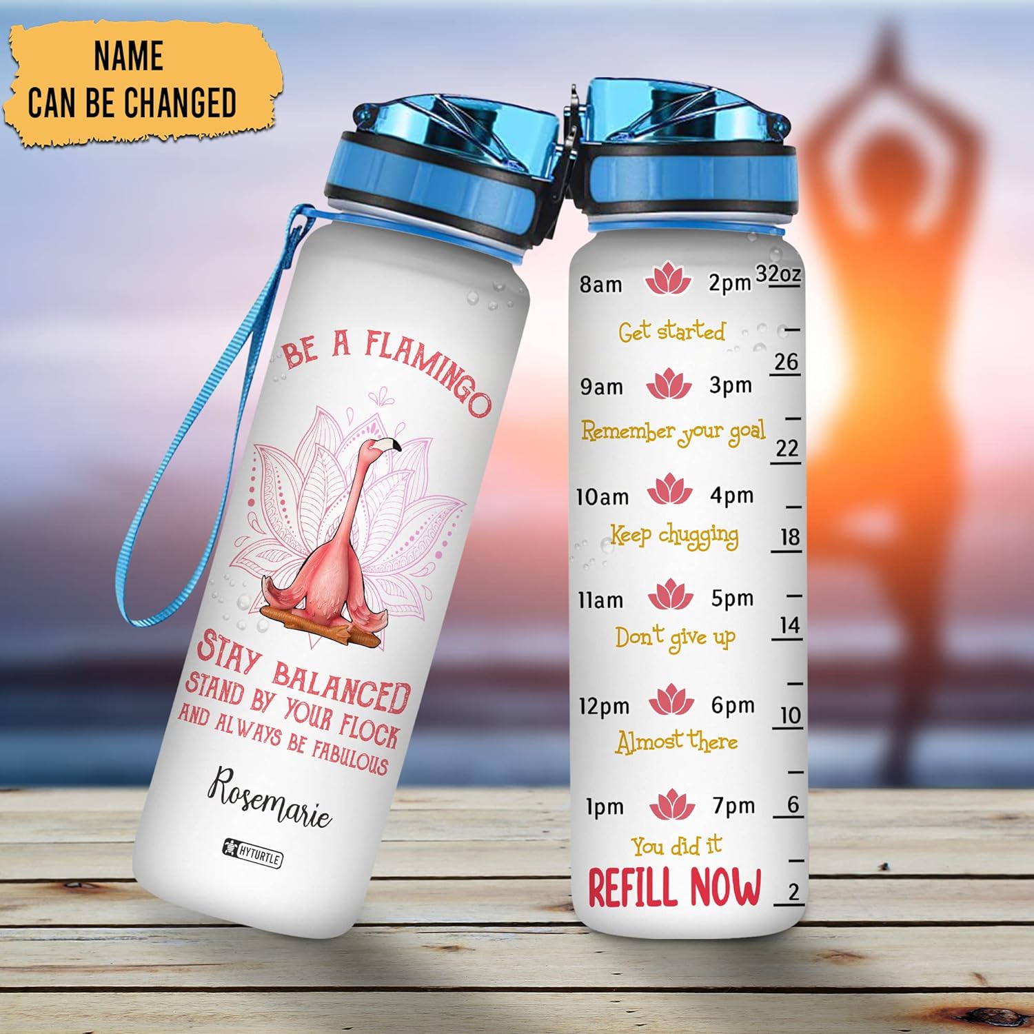 Be A Flamingo Stay Balanced - Personalized Water Tracker Bottle 32oz