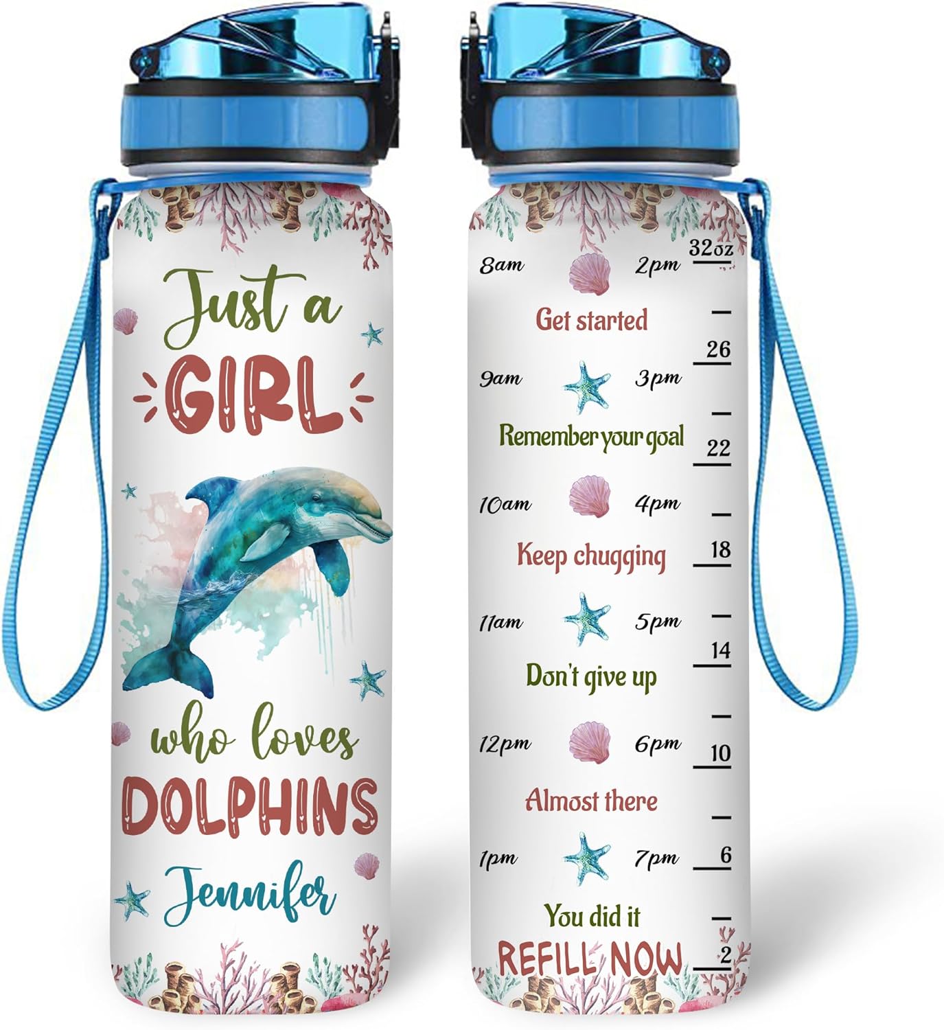 Just A Girl Who Loves Dolphin - Personalized Water Tracker Bottle 32oz