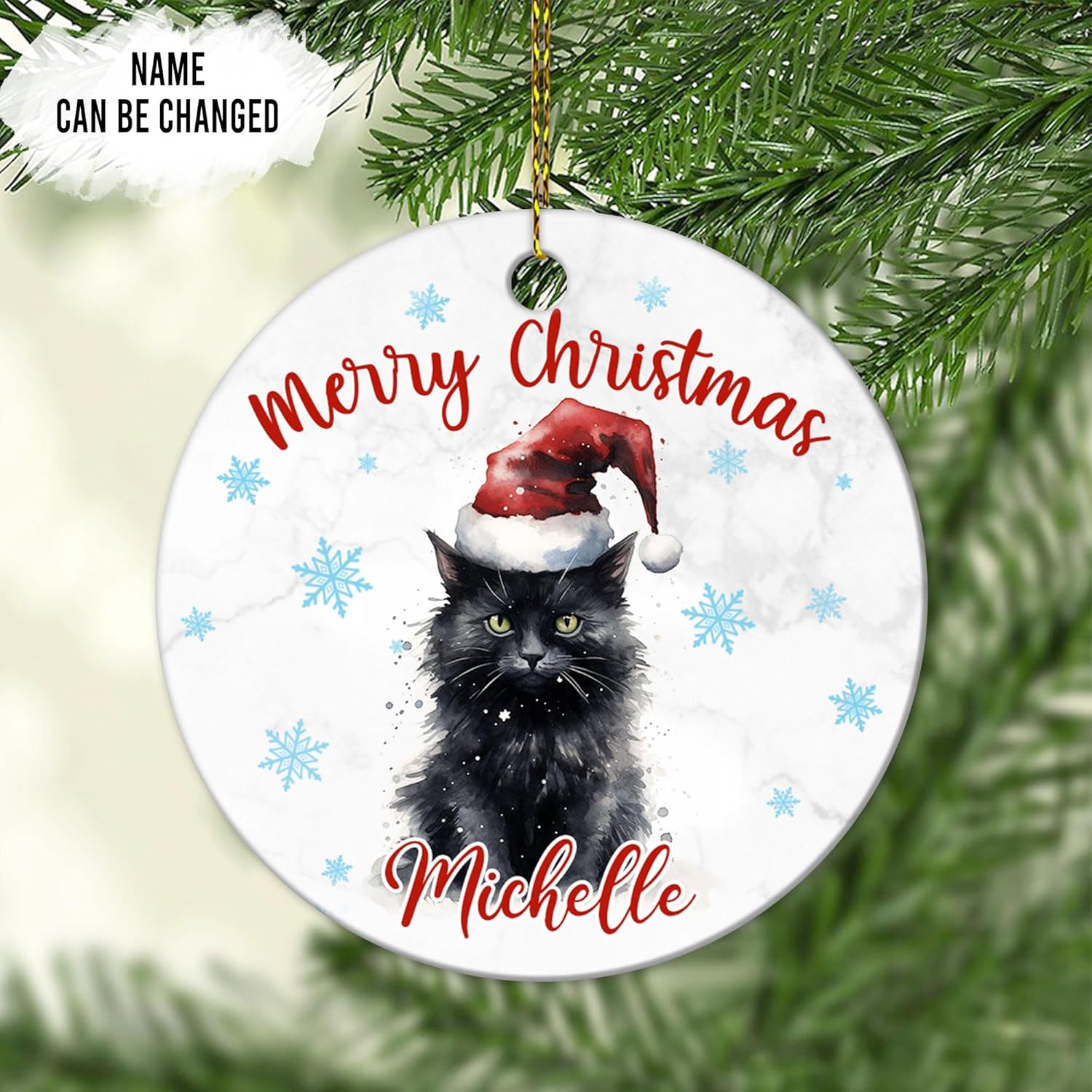 Black Cat Christmas Ceramic Ornament  Personalized Pet Lover Holiday Decoration  Cute Custom Gift for Women & Families