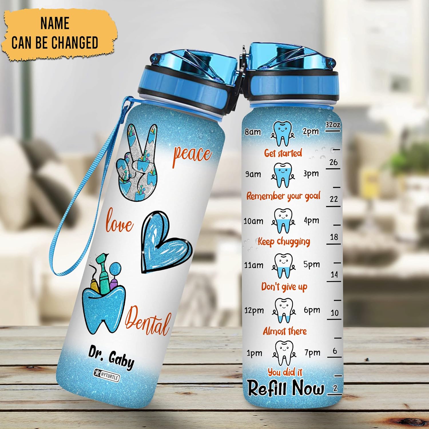 Dental Theme Bottle - Personalized Water Tracker Bottle 32oz