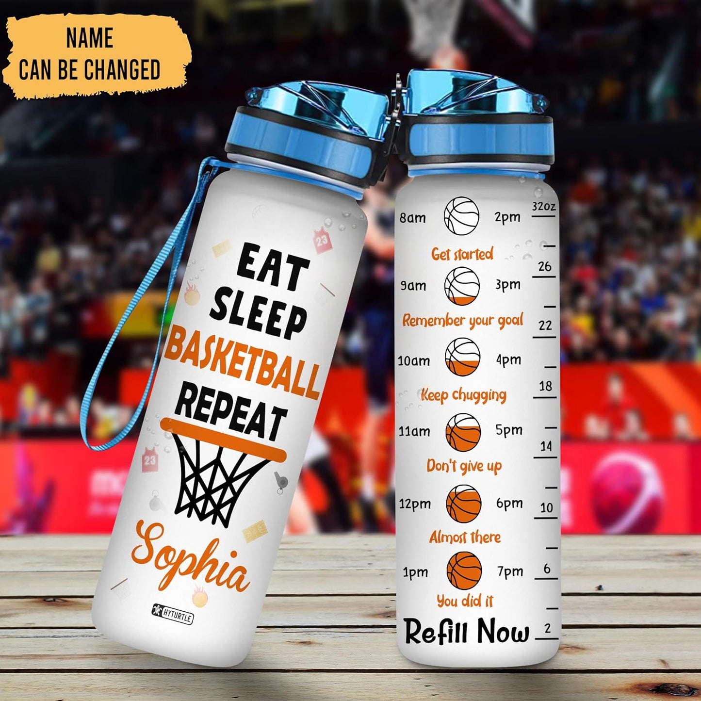 Eat Sleep Basketball Repeat Water Bottle Tracker 32oz – Personalized Sports Gift for Basketball Lovers & Athletes