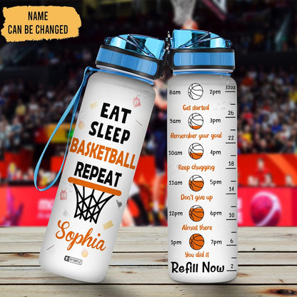 Eat Sleep Basketball Repeat Water Bottle Tracker 32oz – Personalized Sports Gift for Basketball Lovers & Athletes