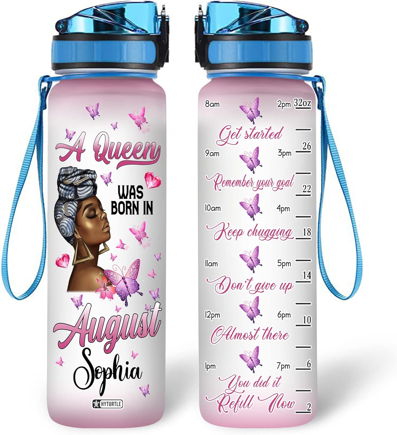 A Queen Was Born In August - Personalized Water Tracker Bottle 32oz