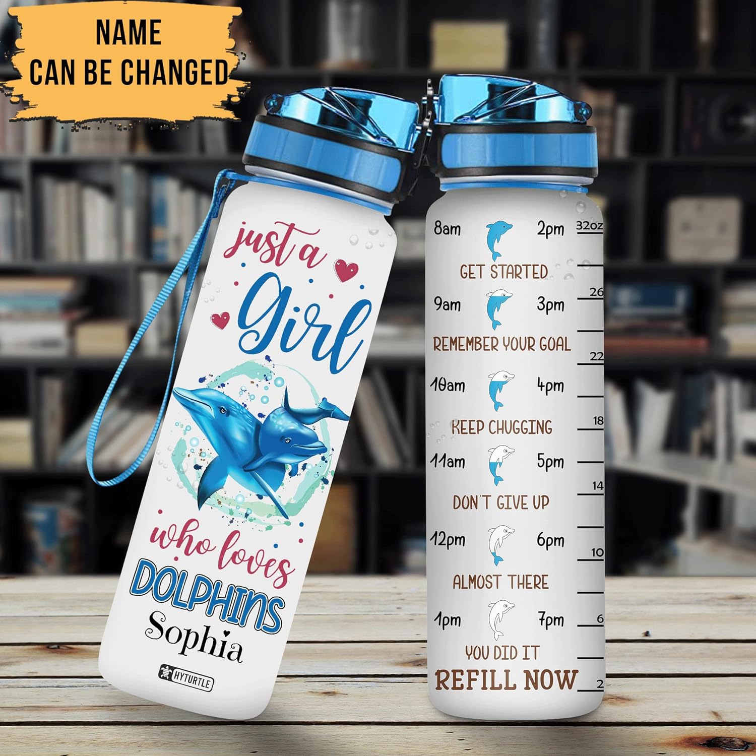 Just A Girl Who Loves Dolphins - Personalized Water Tracker Bottle 32oz