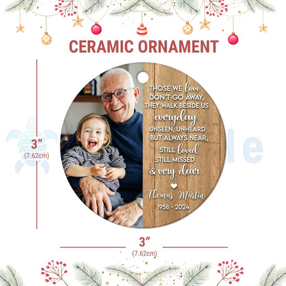 Wood-Tone Quote and Photo Memorial Ceramic Circle Ornament – Personalized Remembrance Christmas Gift for Family, Friends or Caregivers