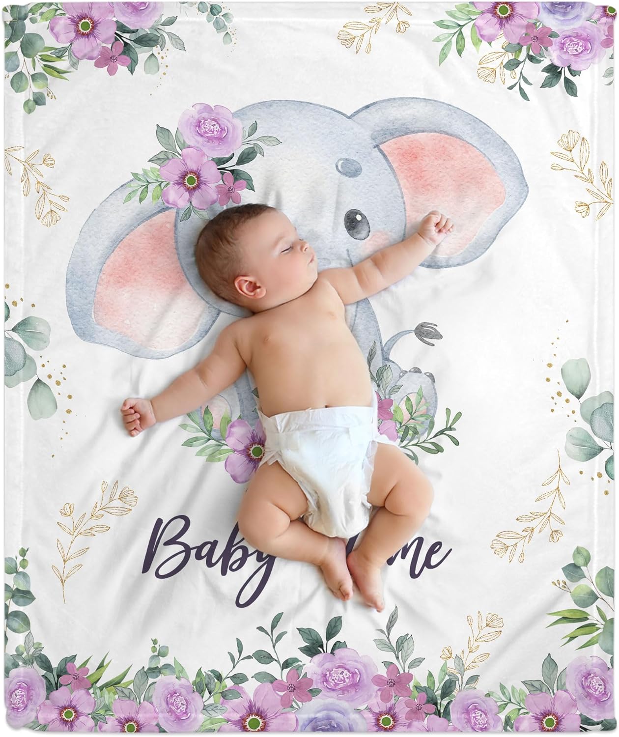 Elephant Pattern Baby Blanket - Personalized Blanket