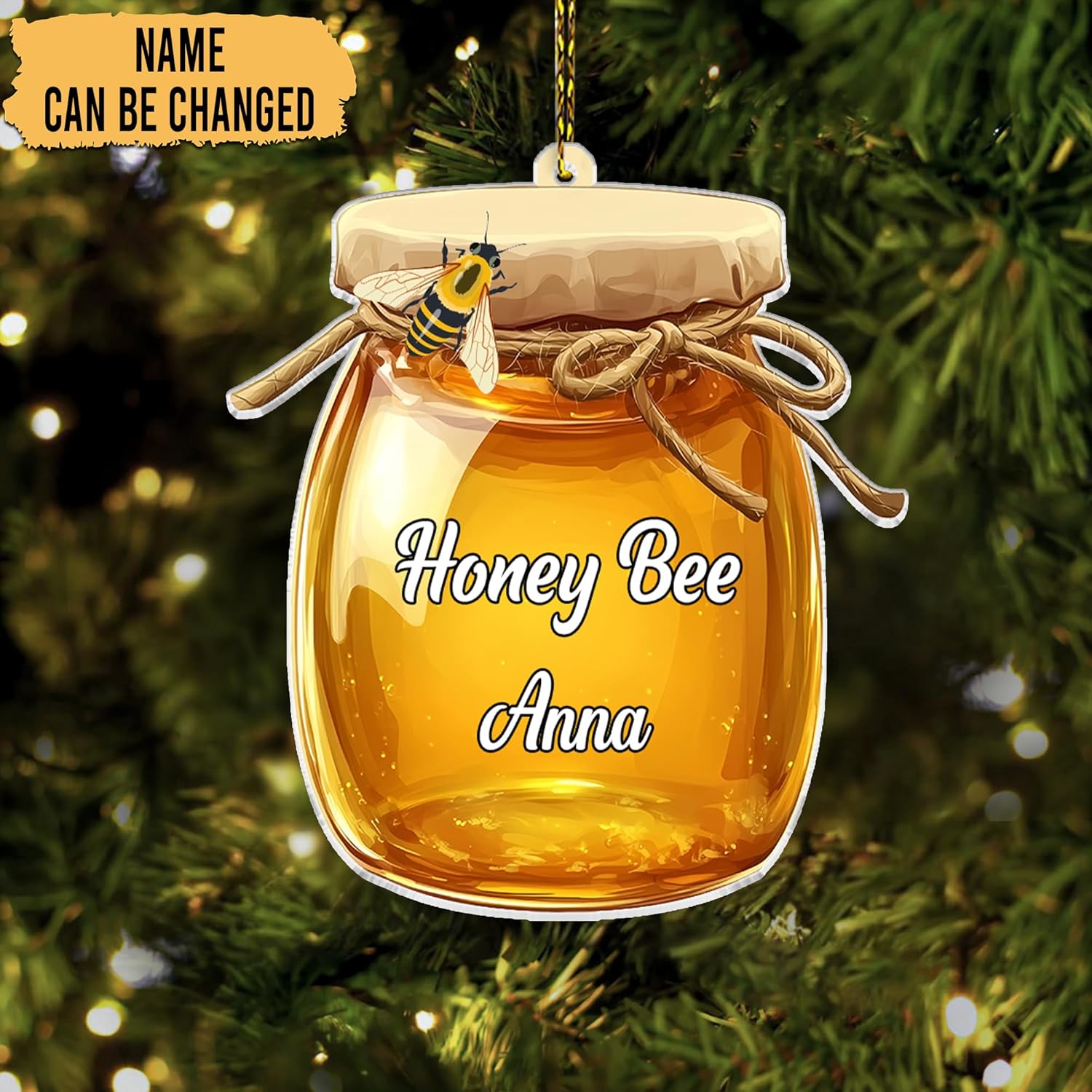 Honey Bee Jar Personalized Acrylic Ornament – Custom Name Beekeeper Keepsake – Sweet Christmas Gift for Nature and Honey Lovers