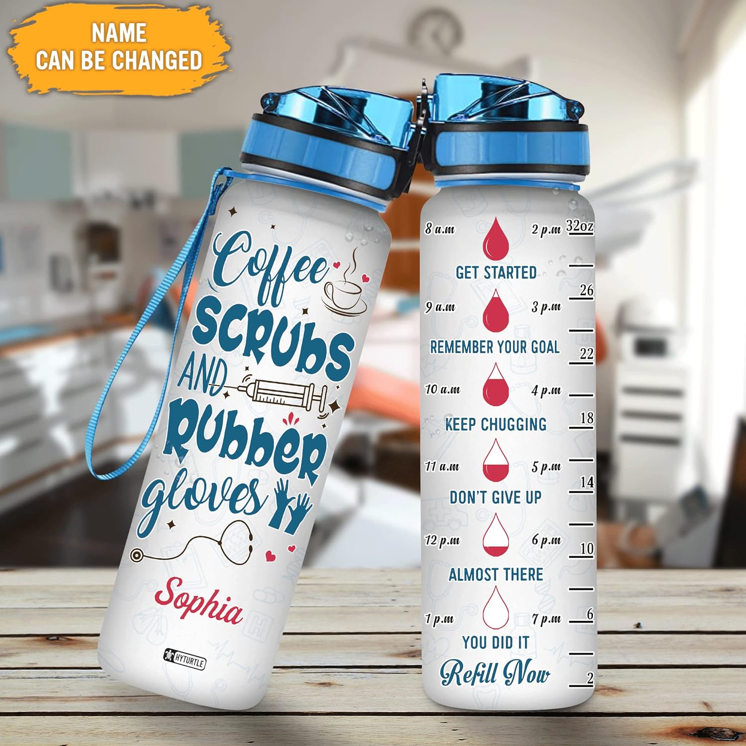 Scrubs And Rubber Gloves - Personalized Water Tracker Bottle 32oz