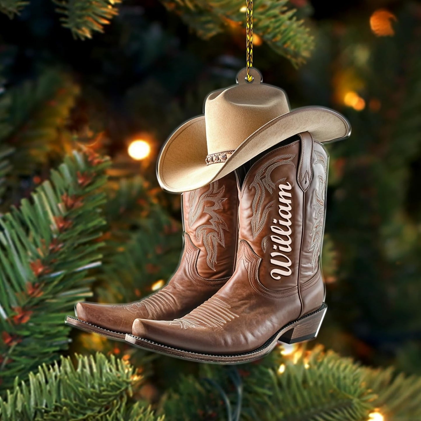 Cowboy Boots & Hat Cut Acrylic Ornament – Personalized Western Christmas Gift for Cowboy, Cowgirl, or Horse Lover