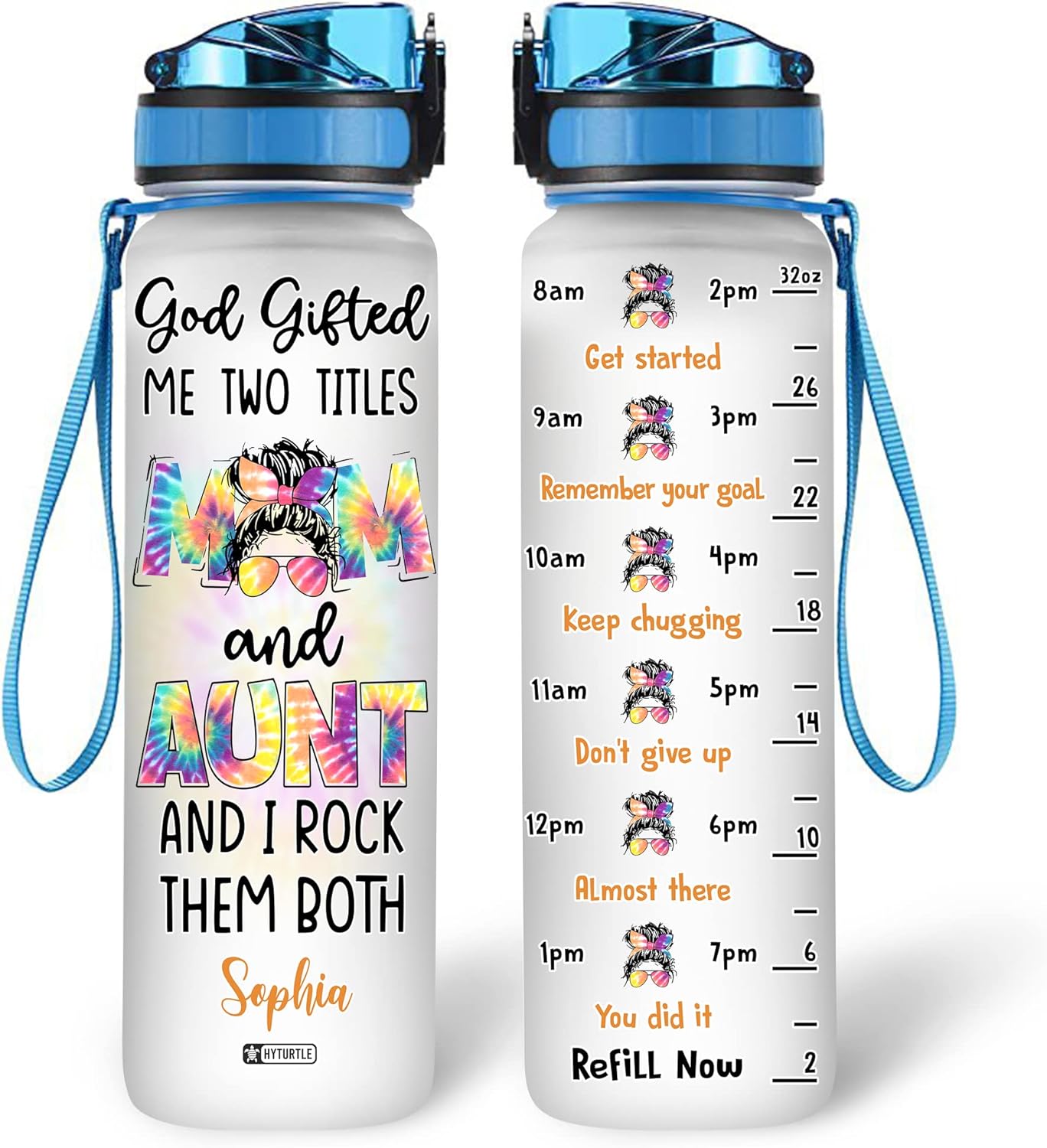 God Gifted Me Two Titles Mom And Aunt - Personalized Water Tracker Bottle 32oz