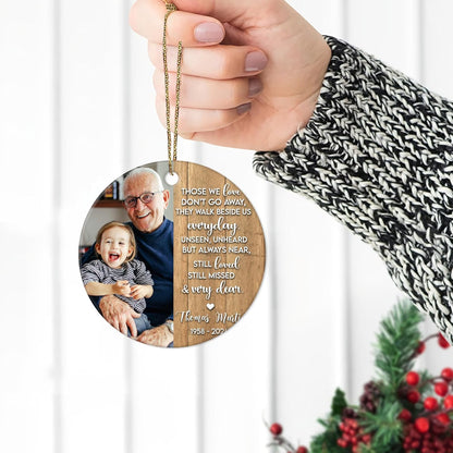 Wood-Tone Quote and Photo Memorial Ceramic Circle Ornament – Personalized Remembrance Christmas Gift for Family, Friends or Caregivers