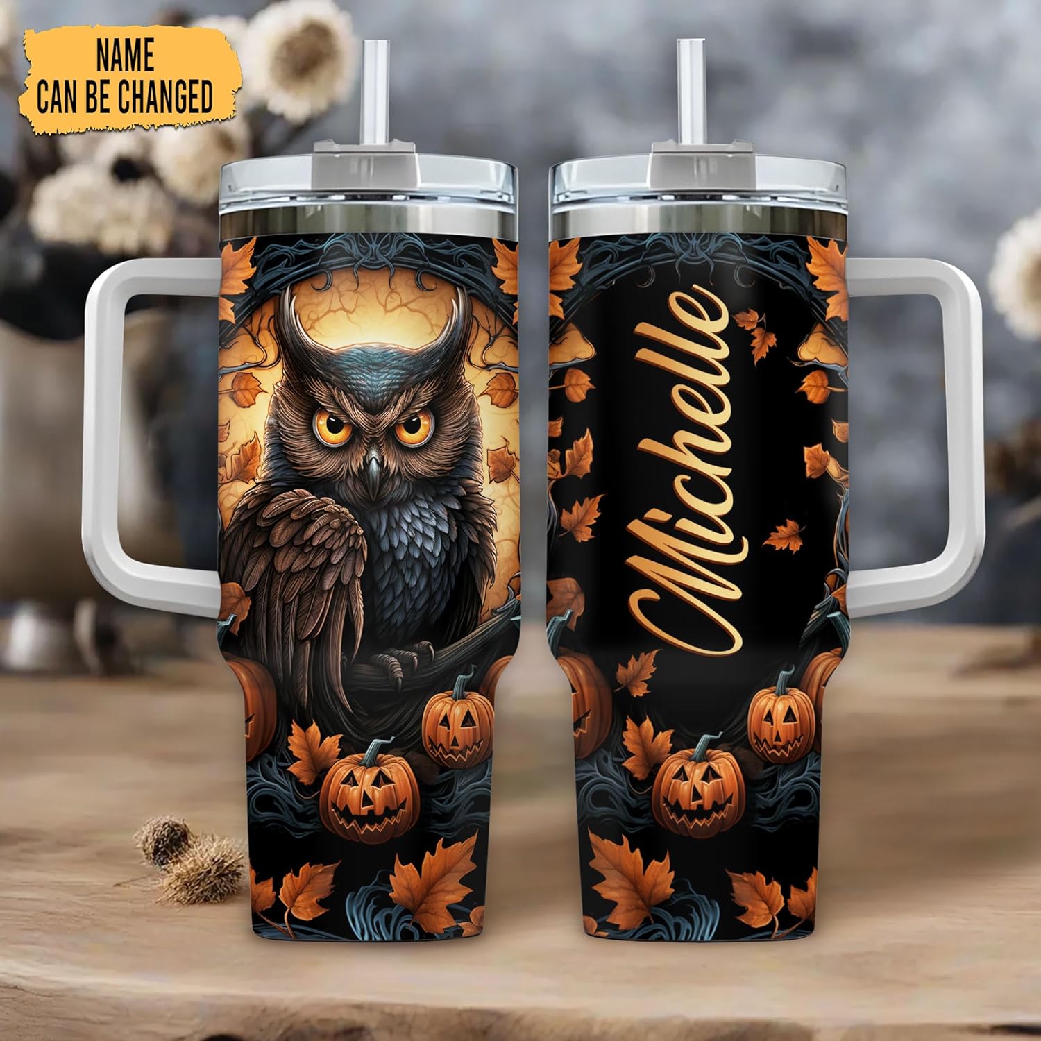 Halloween Owl Theme - Personalized Tumbler 40oz with Straw