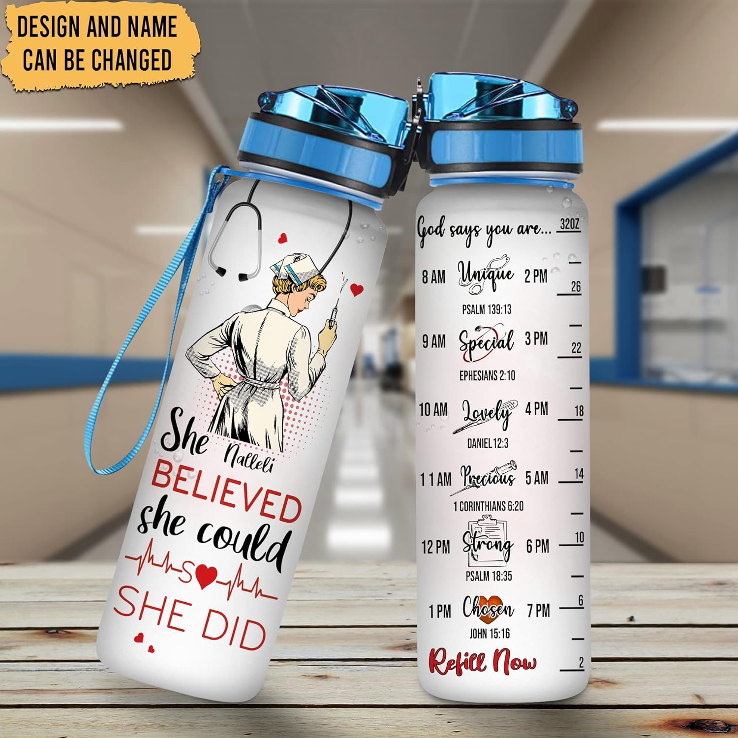 She Believed She Could - Personalized Water Tracker Bottle 32oz