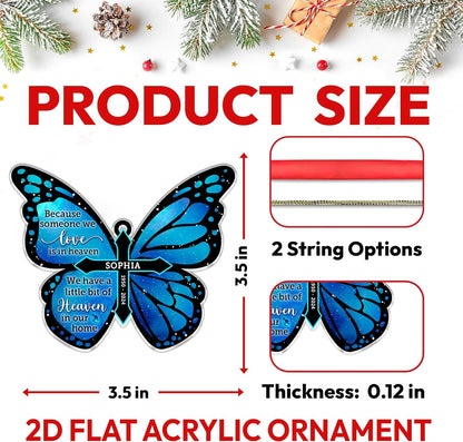 Blue Butterfly Memorial Cut Acrylic Ornament – Personalized Remembrance Gift with Custom Name and Years for Loss of Loved One, Bereavement