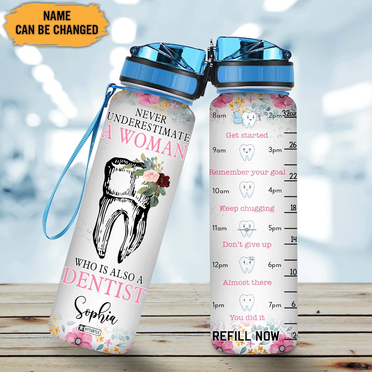 Never Underestimate A Woman - Personalized Water Tracker Bottle 32oz