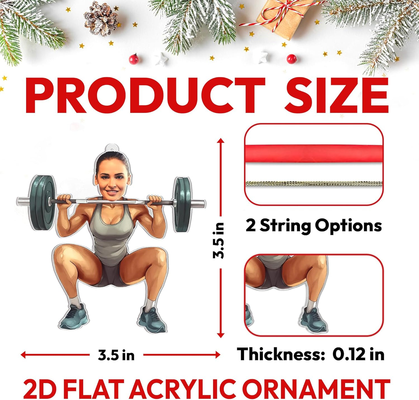 Funny Female Weightlifter Cut Acrylic Ornament – Personalized Fitness Christmas Gift for Gym Lover or Athlete