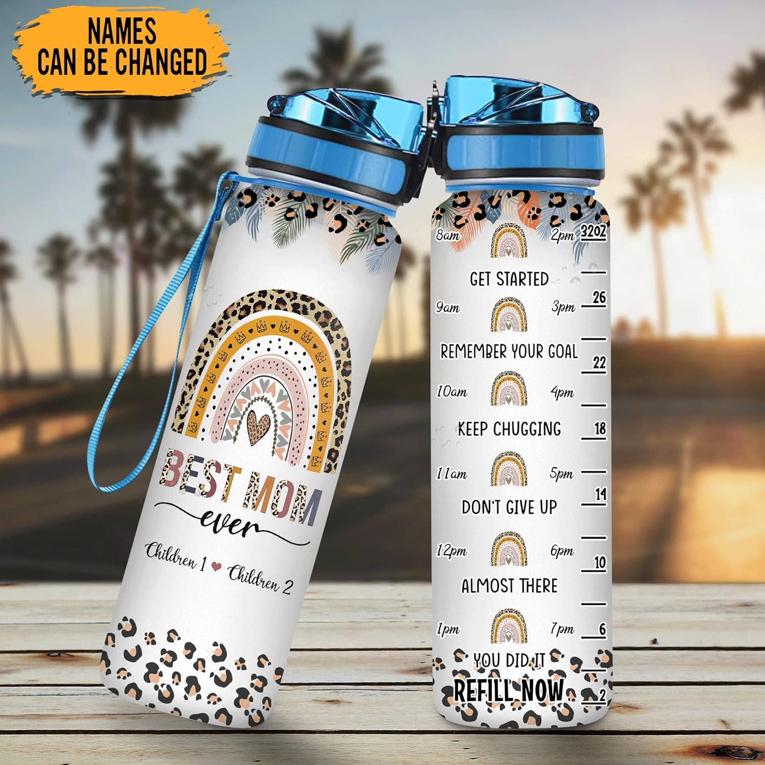 Best Mom Ever - Personalized Water Tracker Bottle 32oz