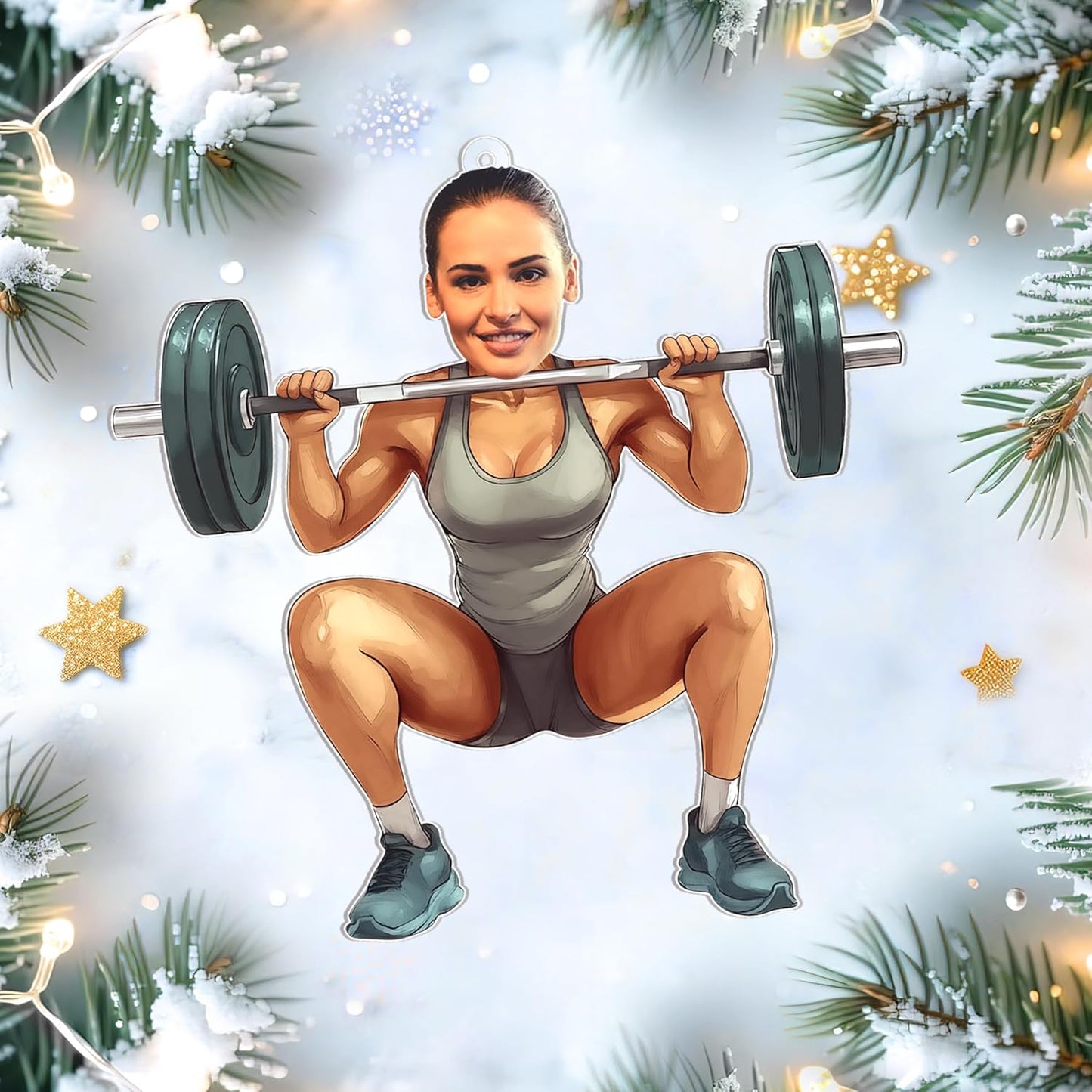 Funny Female Weightlifter Cut Acrylic Ornament – Personalized Fitness Christmas Gift for Gym Lover or Athlete