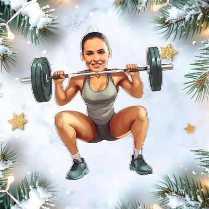 Funny Female Weightlifter Cut Acrylic Ornament – Personalized Fitness Christmas Gift for Gym Lover or Athlete