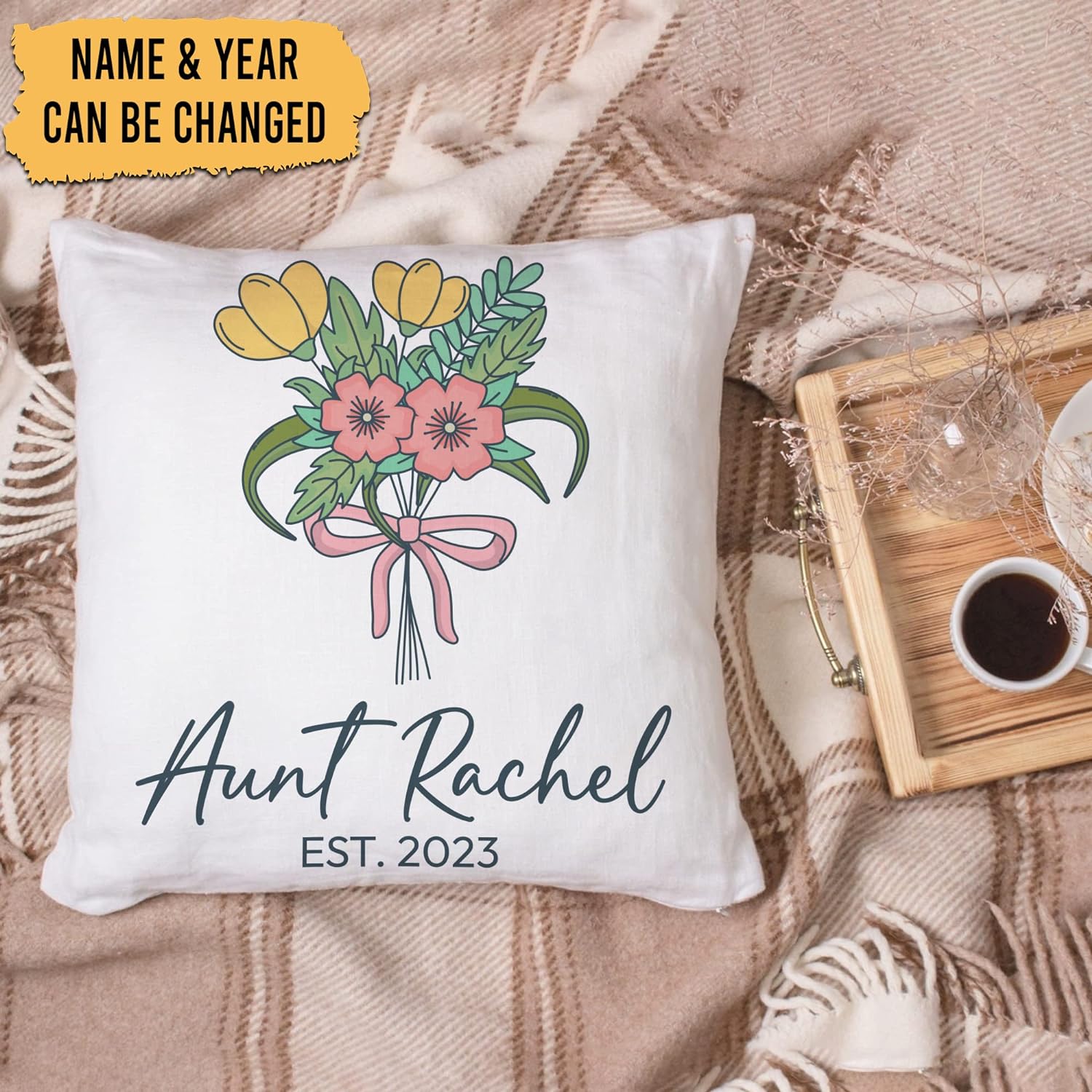 Aunt Floral Theme - Personalized Pillow (Insert Included)