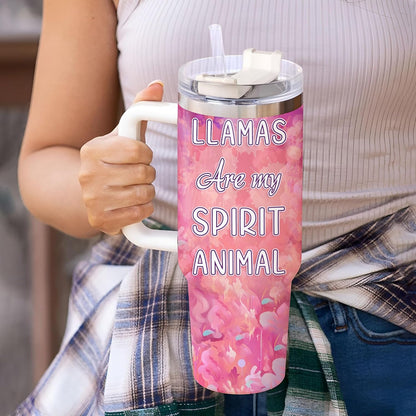 Llama Lover Tumbler 40oz with Handle & Straw – Personalized Stainless Steel Insulated Cup with Lid – Unique Birthday & Christmas Gift for Animal Lovers