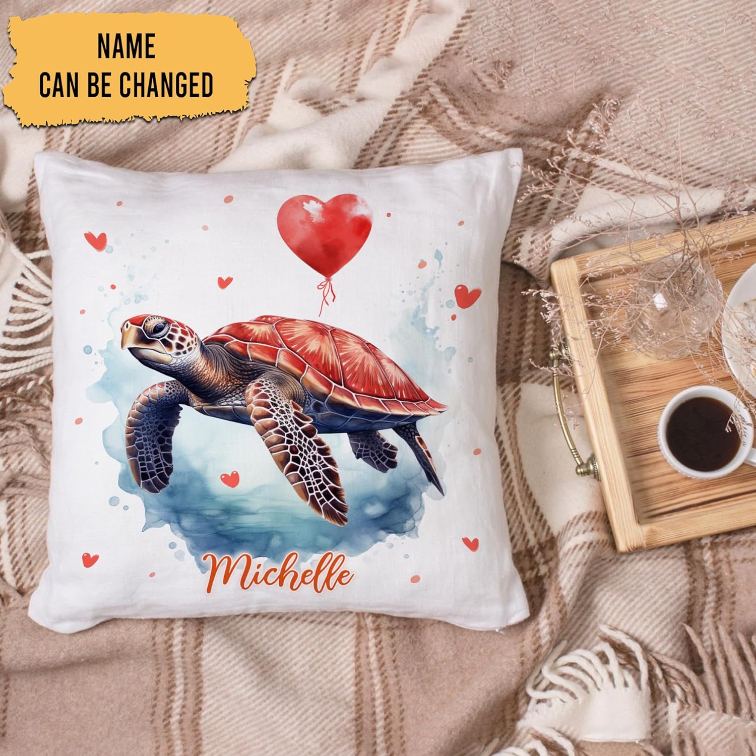 Sea Turtle Valentine Pattern - Personalized Pillow (Insert Included)