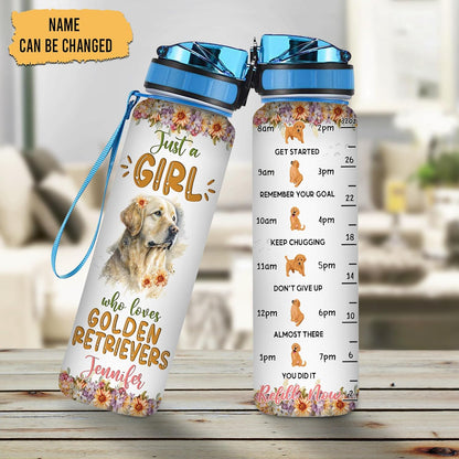 Golden Retriever Lovers Water Bottle Tracker 32oz – Personalized Motivational Hydration Bottle with Time Marker – Thoughtful Gift for Dog Moms on Birthday, Christmas
