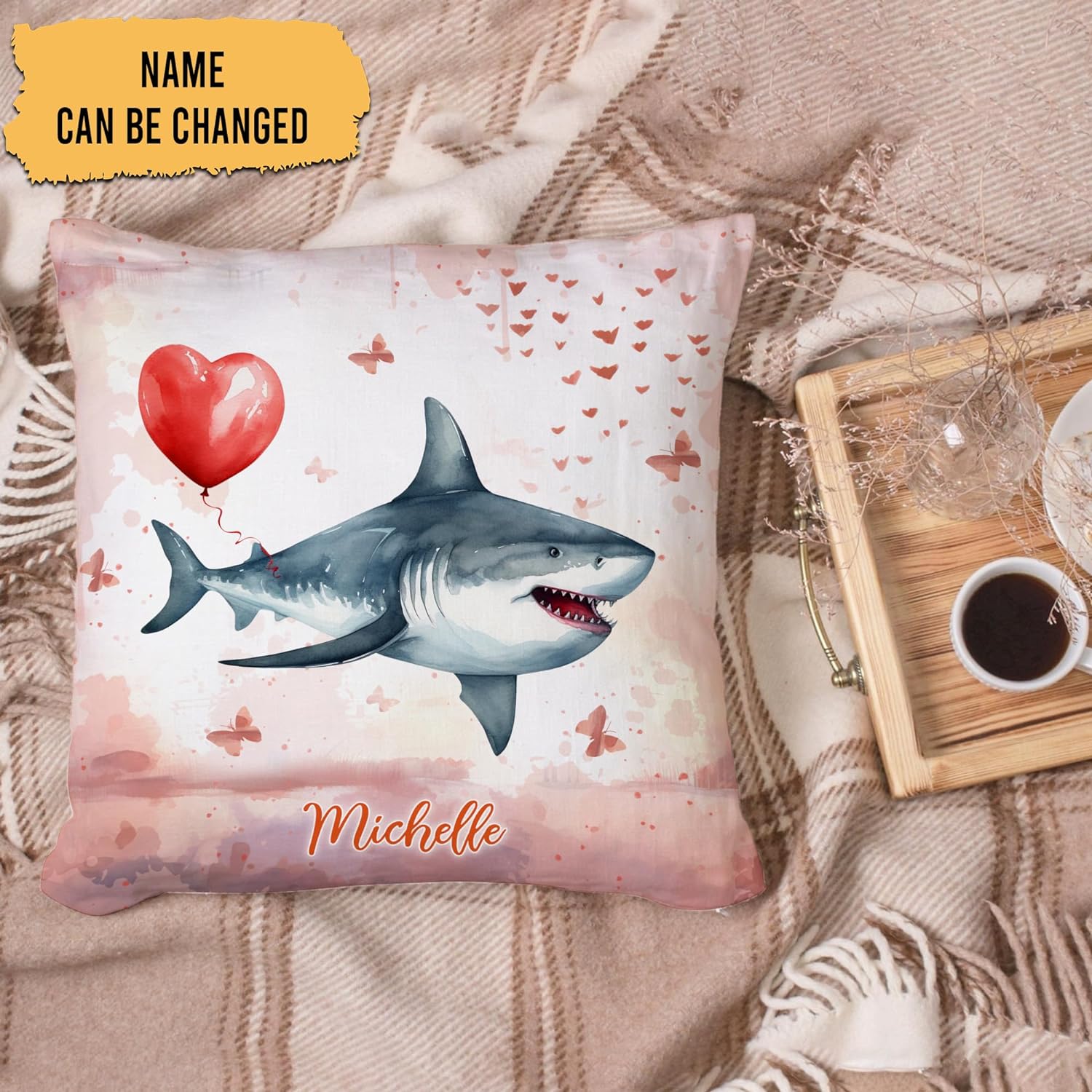 Shark Valentine Pattern - Personalized Pillow (Insert Included)