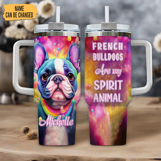 French Bulldog Lover Tumbler 40oz with Handle & Straw – Personalized Stainless Steel Travel Cup with Lid – Fun Gift for Dog Lovers