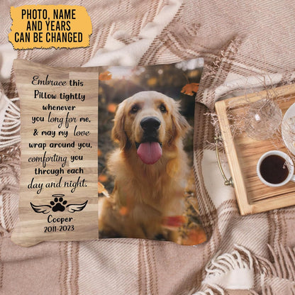 Woodgrain Pet Memorial Personalized Pillow with Insert – Custom Name Dog Remembrance Cushion – Healing Gift for Pet Loss and Comfort