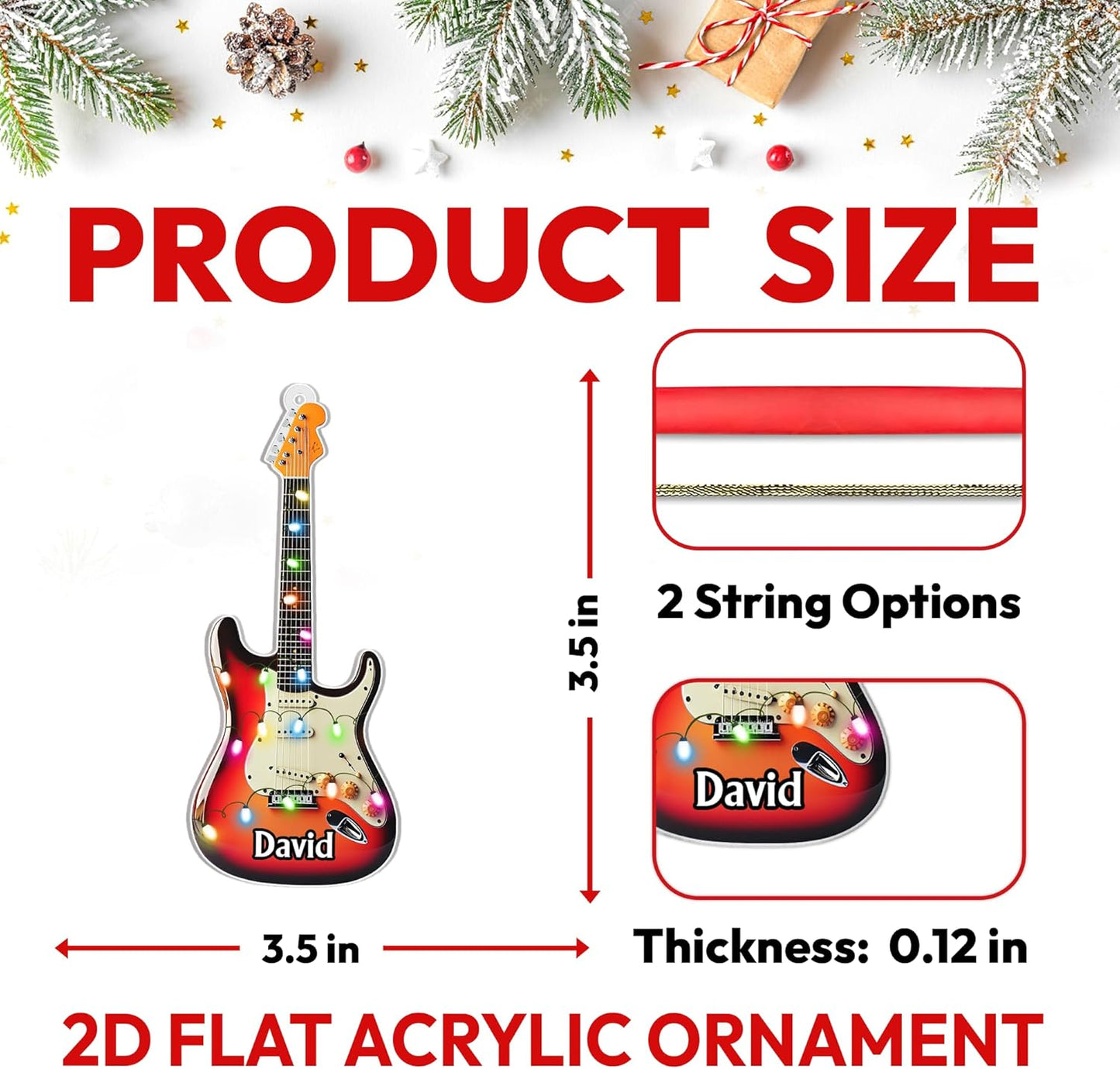 Electric Guitar Cut Acrylic Ornament – Personalized Christmas Gift for Guitarist, Musician, or Rock Lover