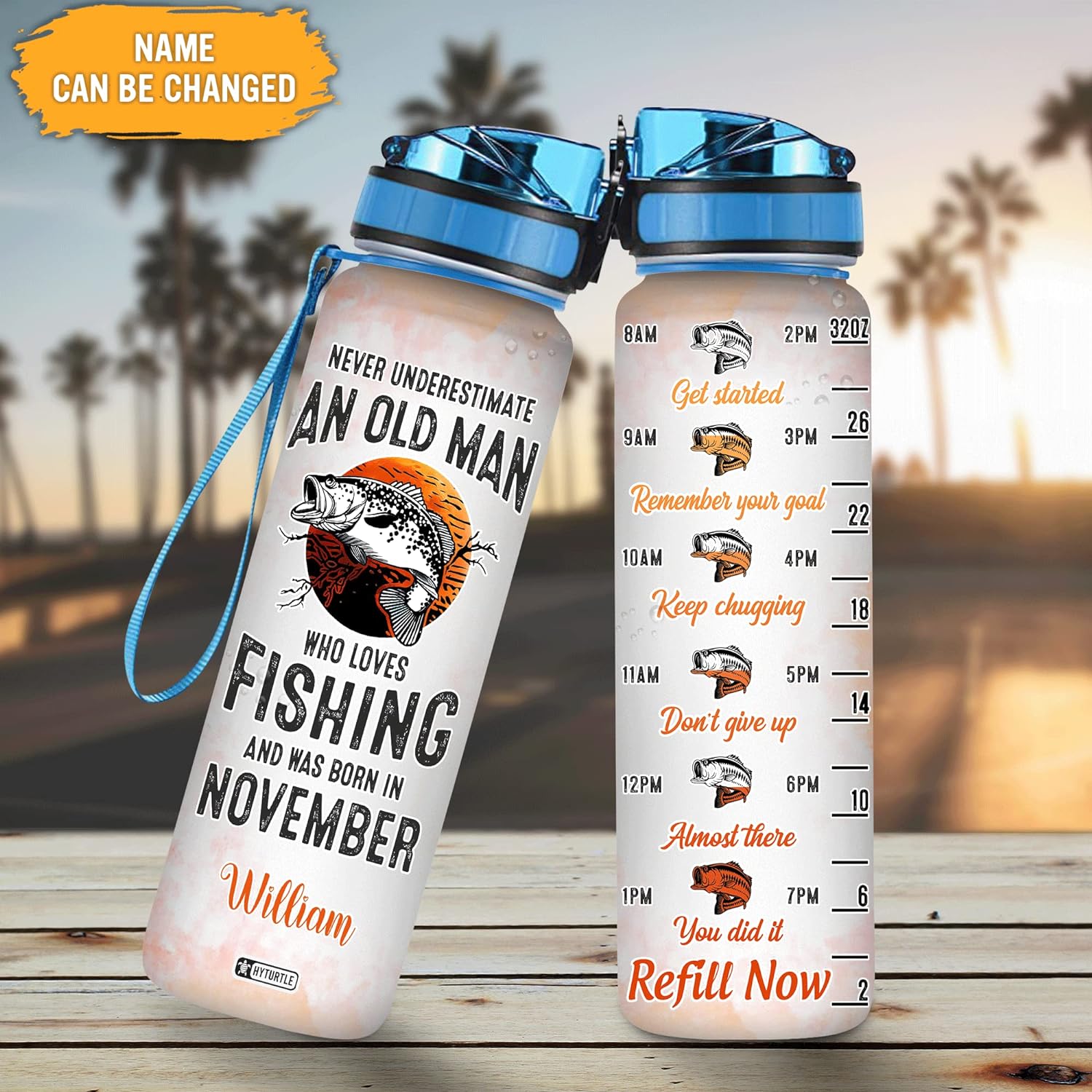 Who Loves Fishing & Was Born In November - Personalized Water Tracker Bottle 32oz