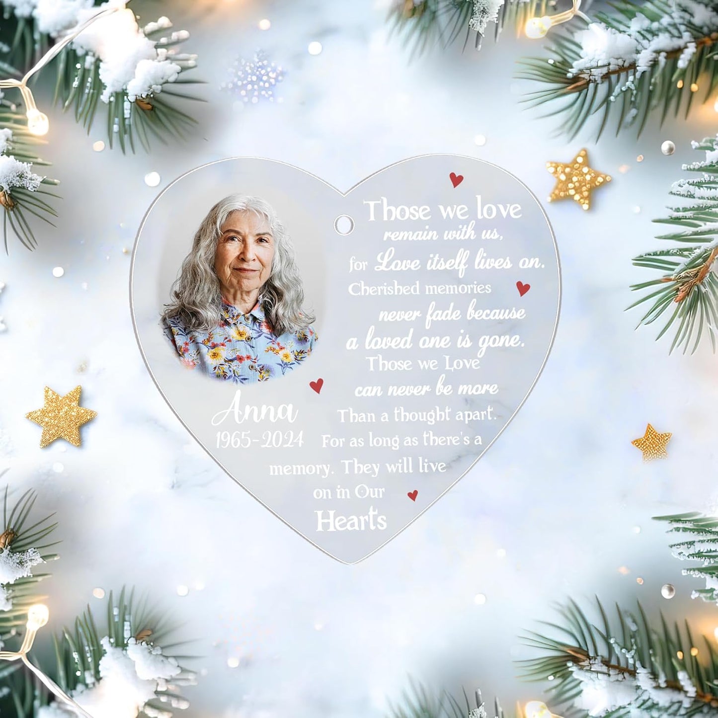 Heart Memorial Personalized Acrylic Ornament – Custom Photo Keepsake – Loving Memory Christmas Gift for Family and Friends