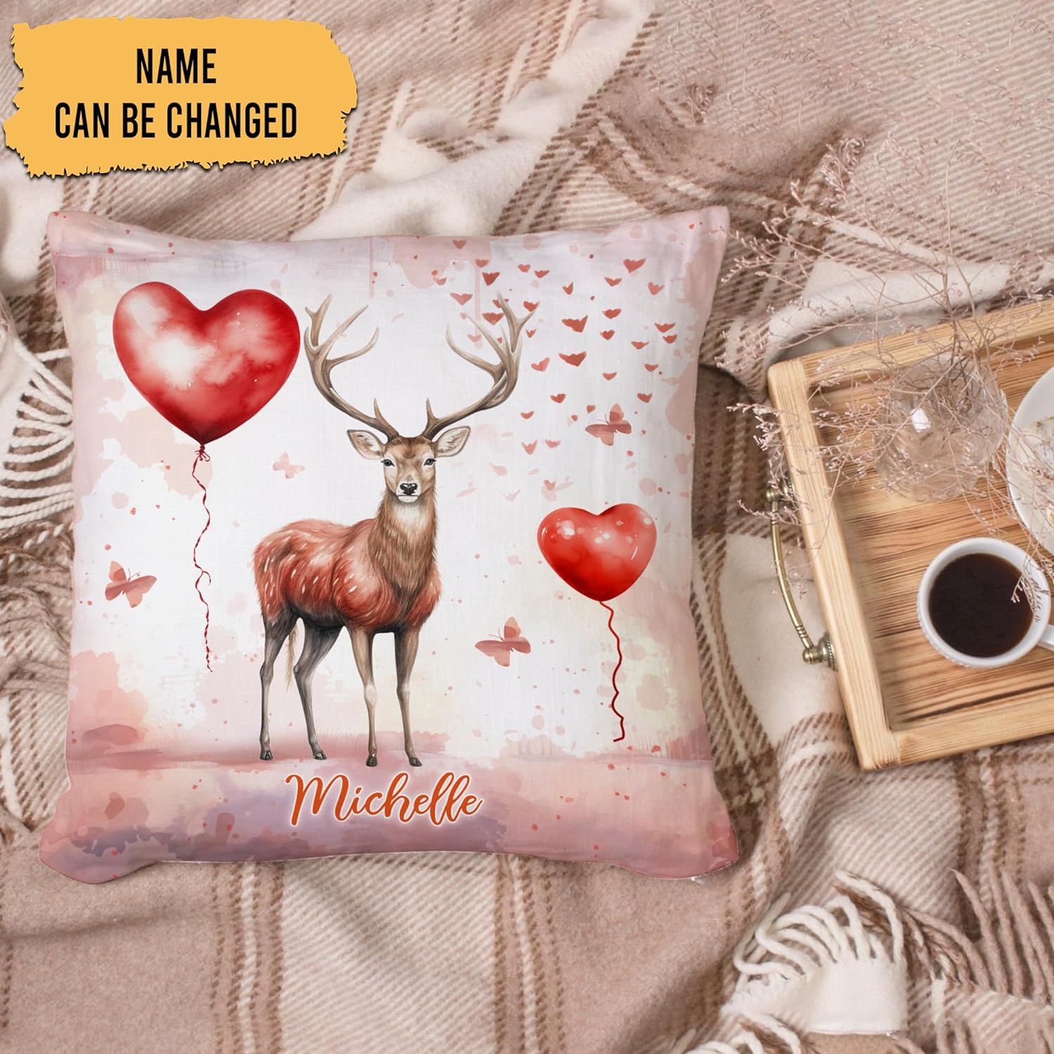 Deer Valentine Pattern - Personalized Pillow (Insert Included)