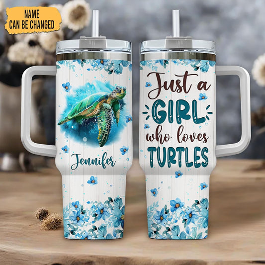 Sea Turtle Tumbler 40oz – Personalized Stainless Steel Insulated Cup with Handle & Straw – Ocean Theme Travel Mug Gift for Turtle Lovers